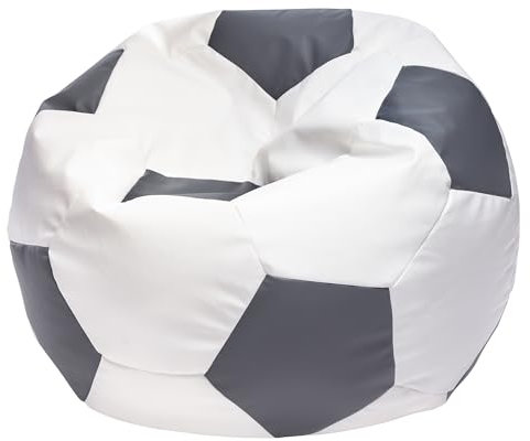 Ecopuf Football Sack L - Spielkissen aus Kunstleder - Ideal für Fußballfans, Kinder - Sitzsack Wohnzimmer - Sitzpouf Samt - Gaming Stuhl Pouf Sack - 90x55cm, Grau E15