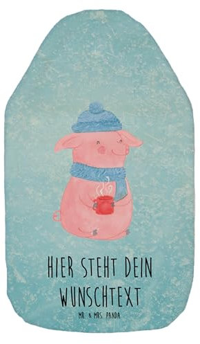Mr. & Mrs. Panda Personalisierte Wärmflasche Schweinchen Glühwein - Eisblau