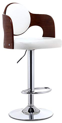 Bar Stool Faux Leather and Walnut Wood Finish 360°Swivel Gas Lift Footrest Stable Base Adjustable Height with Backrest 2 Colors (Color : Brown) (White)