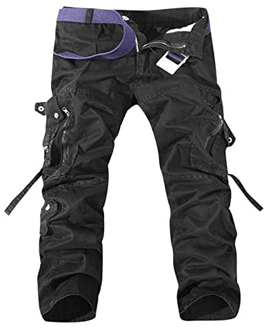 Pantaloni Da Lavoro Da Combattimento Mimetici Militari Cargo In Cotone Casual Da Uomo, Pantaloni Da Escursionismo All'aperto Con 8 Tasche (con Cintura) pantaloni della tuta ( Color : Noir , Size : 5XL