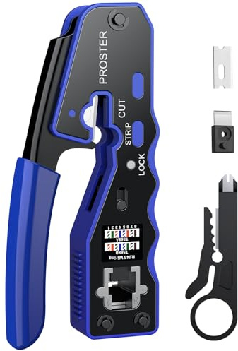 Proster Pince À Sertir RJ45 Traversante Cat6 – Outil de Sertissage RJ45 Professionnel, Pince Réseau Ethernet Compacte Pour Câbles Cat5e Cat6, Installation et Maintenance Réseau