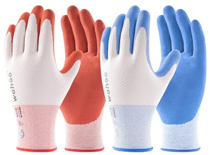LANON Gants Jardinage pour Femme, 2 Paires Latex Gants de Travail, Antidérapant, Respirants B.COMB AIR Technique, Azure Blue & Pureed Pumpkin, Taille 9/L