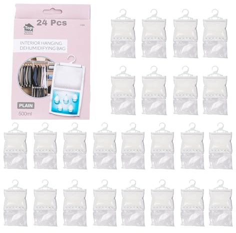 Top Home Solutions® Wardrobe Dehumidifier Hanging Bags - 24 Pcs Moisture Absorbers for Home, Perfect Solution For Damp, Mould, Condensation In Wardrobe, Kitchen, Caravan (Pack of 24)