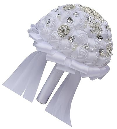 Ciieeo 1stück Brautstrauß Mit Satinband Hochzeitsblumenstrauß Weiß Für Braut Brautjungfern Hochzeitsdekoration Eleganter Künstlicher Blumenstrauß Mit Strass-Akzenten