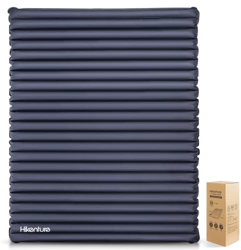 HIKENTURE Luftmadrass för 2 personer, dubbel madrass uppblåsbar, camping sovmatta 140 cm med pumpsäck, för camping, utomhus, vandring, strand, grå