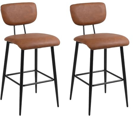 Nusetx Barhocker 2er Set Barstuhl mit Lehne und Fußstütze aus Kunstleder, Küchenstühle Tresenhocker Arbeitshocker für Esszimmer und Bar, Braun