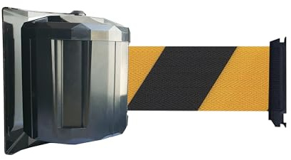 Enrouleur mural extérieur premium à fixer - sangle 10m/100mm noire/jaune