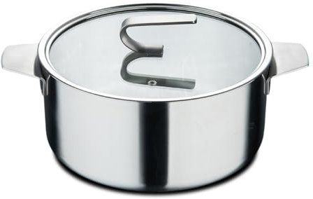 MasterPRO SIGMA - Kochtopf mit Deckel 4.9L 24x11 cm Edelstahl - 3 Schichten für optimale Wärmeleitfähigkeit - Matte Oberfläche mit Skala - Vielseitig für Alle Kochumgebungen