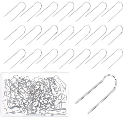Jeffdad 100 Stück Stecknadeln U-Form, Edelstahl Stecknadel Ohne Kopf Sewing Pins mit Box, Double Blocking Pins für Stoff U förmige Pins Nähen für Basteln Nähen Säumen Craft DIY-Projekte(23mm)
