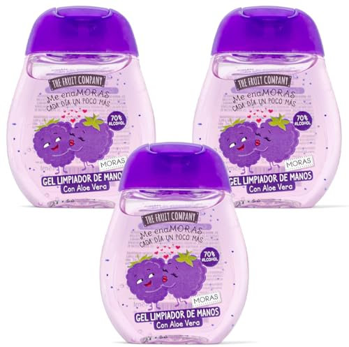 The Fruit Company Gel Detergente Mani Moras, confezione da 3 x 45 ml, 70% alcol con aloe vera, formato tasca