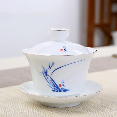 LIUBI Bol à thé en céramique Gaiwan Théière en Porcelaine Blanche avec Couvercle Tasse ࠠ thé Service à thé Fournitures Vaisselle Domestique