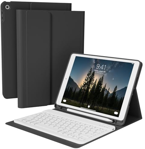 KVTVOU Tastatur Hülle für iPad 9. 8. 7. Generation 10,2 Zoll, Schwarz | mit Stifthalter, Magnetisch Bluetooth Abnehmbarer Tastatur, Weiche TPU Rückseite, QWERTZ Layout, 2021/2020/2019