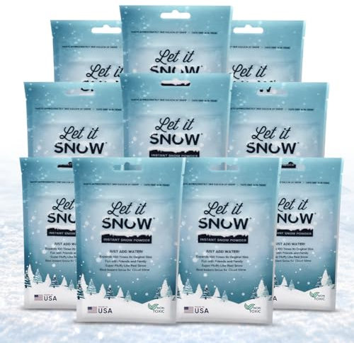 Let it Snow Instant Fake Snow Powder – Made in The USA, Perfect for Kids, Holiday Decorations, Sensory Play, and Slime – 10 Pack, Makes 10 Gallons Snow,30g each