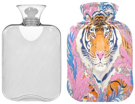 JUMBEAR Wärmflaschen mit Ölgemälde, mit weichem Bezug, Schmerzlinderung, Wärmbeutel, 1 l, für Hände und Füße, warme Wassersäcke, bequem schlafen