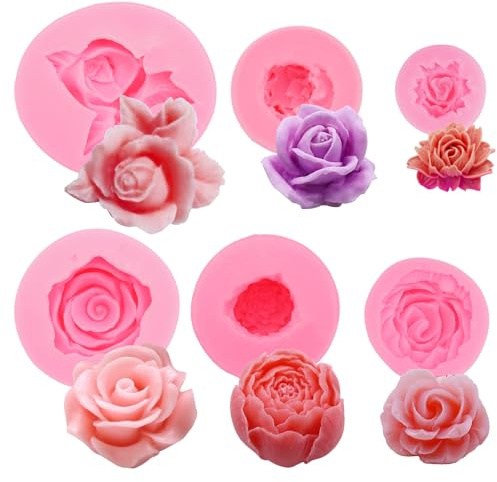 6 stampi in Silicone 3D a Forma di Fiore - Rosa e peonia