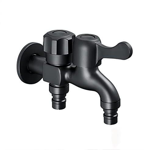 Schwarz Waschmaschinenarmatur mit Doppelhahn und Auslaufventil 1/5.1 cm Garten Wasserhahn für Toilette
