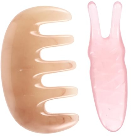 NOLITOY Peine Masajeador de Resina Rosa 2 Piezas Herramienta Guasha en Forma Tonificar Tejido y Estimular Acupuntos para Cuero Cabelludo y Rostro