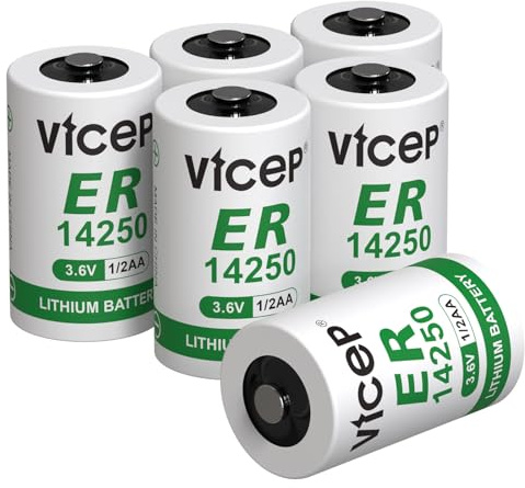 ViCep Paquete de 6 pilas de litio ER14250 1/2AA de 3,6V Li-SOCL₂ 1200mAh LS14250 para con sistemas de seguridad para el hogar monitores de movimiento y sistemas de lectura de contadores No recargables