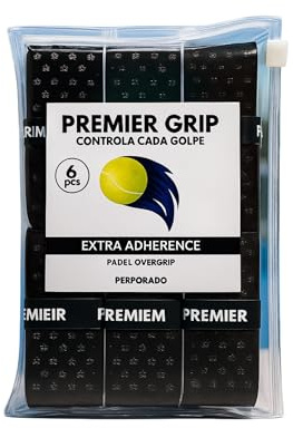 Premier Grip® Grip Negro | Grip Perforado Padel | Overgrip Perforado | Paquetes 6/12 Unidades | Grip Raqueta | Máxima Absorción del Sudor | Grip Antideslizante | Accesorios Padel