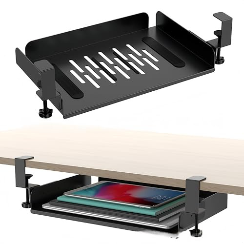 Support pour ordinateur portable - En métal - Support d'étagère multifonction sous table - Compatible avec ordinateur portable/tablette/iPad - Pas besoin de perforer