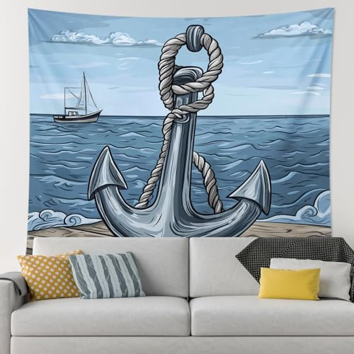 Anime Nautical Anchor Wall Tapestry for Bedroom, Ocean Ship Anchor Small Large Tapestry Wall Hanging Men Women, Cool Fun Wall Decorations for Living Room Classroom Dorm 60 * 40