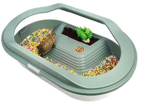 Wasserschildkröten-Aquarium – Glasschildkröten-Aquarium | Behälter mit transparentem Deckel für Terrarien | Bodenentwässerung für Einsiedlerkrebse, Gecko, Reptilien, kleine Amphibien