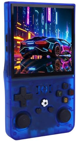 ASHATA R36max Retro Handheld Game Console, Système Linux Système Translucicien de 4,0 Pouces IPS Screen Retro Gaming Console 4000mAh Double Joysticks Console Portable 64 Go 128 Go Bleu (64G)