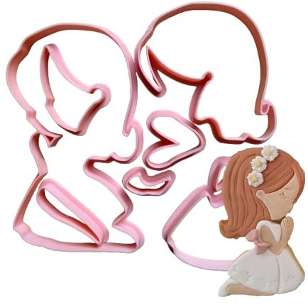 Prima Comunione - Cresima - Bambina in Preghiera - Cutter Sezionato in 7 pezzi ideale per creare decorazioni per biscotti o torte in cake design in Pasta di Zucchero. Dim. 10cm x 6cm