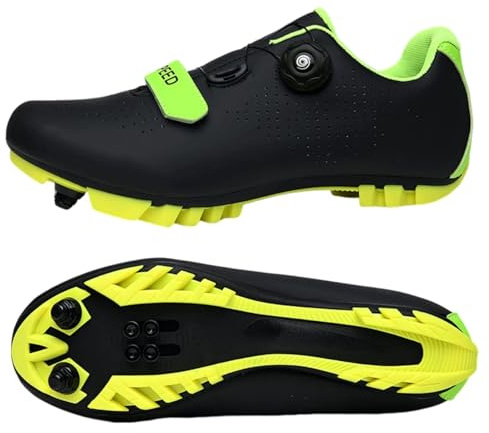 Surwin Scarpe Ciclismo MTB SPD, Scarpe Mountain Bike Traspiranti per Uomo Donna EU 36-47 Fibbia Girevole Sneakers Compatibili Pedali SPD con Bulloni e Tacchetti (Nero + Verde A,42)