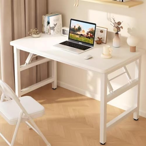 HDOFM 39.4 Inch Folding Table,Square Folding Desks for Small Space,Small Foldable Desk No Assembly,White.