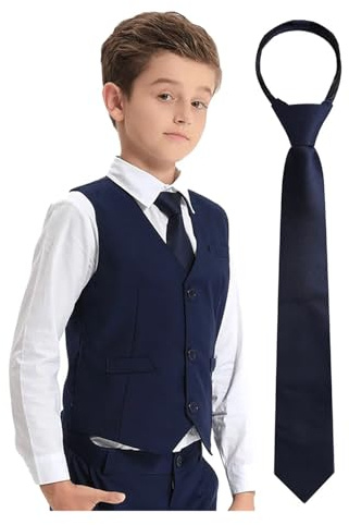 JTKSSCS Corbata NiñO Corbatas for niños y niñas con cremallera, sólidas, ajustables, for adolescentes, estudiantes, fotografías, presentaciones, de 6 a 16 años(Deep BLUE,SPANDEX_13 INCHES)