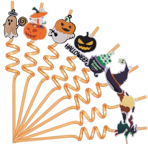 8 Pezzi Cannucce Riutilizzabili Bambini, Halloween Bambini, Plastica Riccia Per Feste Di Compleanno Per Bambini, Decorazioni Per Feste Di Famiglia