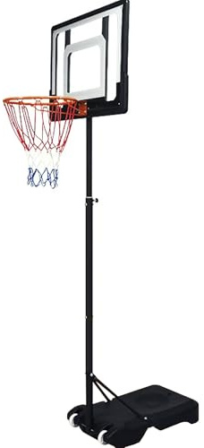 Basketballkorb Outdoor, Tragbarer Basketballkorb mit PE-Rahmen und PVC-Brett, Stabile Dreiecks-Basis und Räder, für Vielseitiges Spiel(Black)