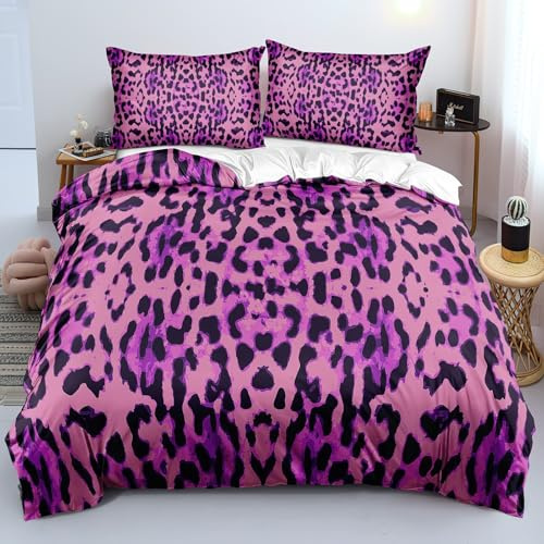 Stampa leopardata Copripiumino Grande Stampato 200x200cm Sfondo Fodera per Piumino e 2 Federe per Cuscini, Morbide e Traspiranti, Adatte per Giovani e Adulti, con Chiusura Lampo