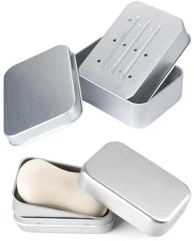Boite a Savon Voyage en Aluminium, 2 Pièces, Portable Boîte à Savon Etanche avec égouttoir Amovible, résistant à l'humidité et à la rouille, pour Douche et Extérieur, 96 x 68 x 30 mm