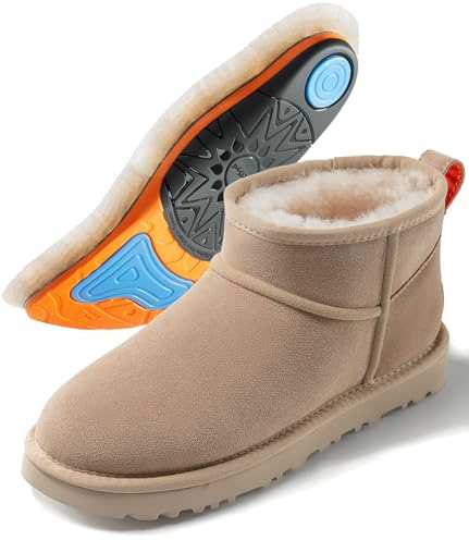 Mel&Syd Mini Boots Women With Arch Support: Plantar Fasciitis Relief - 100% Australian Sheepskin Lining & GEL Cushion Orthotic Insoles - Thermal Winter Boots for Women, Moms & Nurses - Sand 9