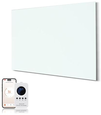 Hocosyme Infrarotheizung Glas 300W, Infrarot Glasheizung mit Fernbedienung 50x60 CM, Elektroheizung mit Überhitzungsschutz, WIFI (Tuya Smart), Weiß, TÜV