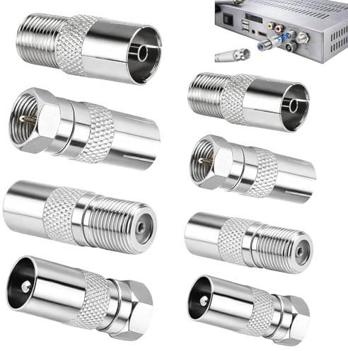 Icyowls 8 pezzi Connettori per cavo coassiale, adattatori SAT/TV per cavi antenna e satellitari, adattatore 75 Ohm connettore F maschio/F femmina, bassa perdita