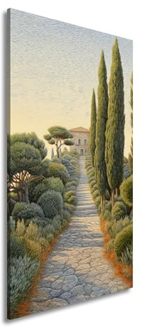 Leinwandbild Sonniger Zypressenweg führt zur stillen Toskana-Villa Panorama 120x60cm XXL Kunstdruck Bild auf Keilrahmen/Wandbild/Wohnzimmer Dekoration