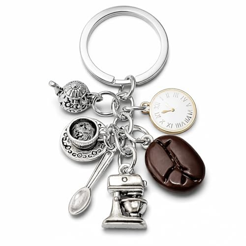 VEOWOO Coffee Keyring – Drink Keychain Bag Charms for Women with Coffee Beans, Pot, Cup and Spoon, Cute Key Rings Gifts for Barista, Friends and Coffee Lovers