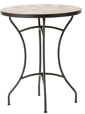 Dehner Mosaiktisch Chiara klein, 4 Sitzplätze, mediterranes Design, Ø 60 cm, Höhe 72 cm, Metall/Stein, braun/Apricot