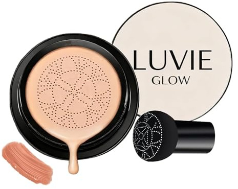 2026 New Luvie Glow Foundation Cushion, Mushroom Head Air Cushion CC Cream, Luvie Glow Makeup - Moisturizing Concealer Brighten Long-Lasting, Natural BB Cream for All Skin Types (Brunet Brown)