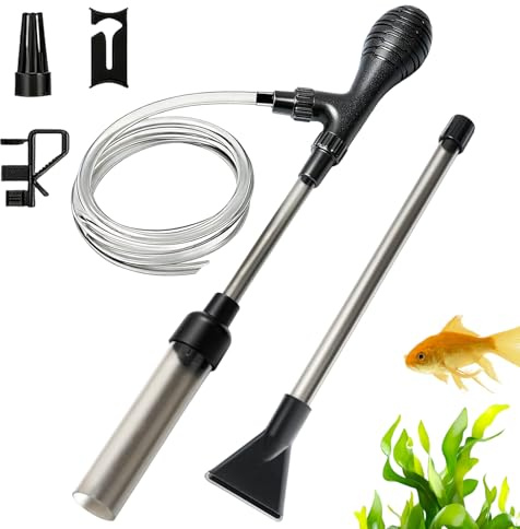 CVASNF Aspirateur d'aquarium 3 en 1 avec tuyau de 2 m - Forte puissance d'aspiration pour un nettoyage facile du gravier, de la boue du sol et du verre à eau de poisson