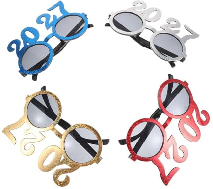SHINEOFI 4 Stück Neujahr Party Brille Lustige Fotorequisiten für Silvester Feier Leichtes Material und Verstellbarer Rahmen für Spaßige Momente