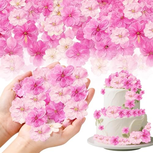 Fleurs comestibles,50 Pices,2 varits mlange Rose Sakura (Fleurs de Cerisier) 100% Naturelles Fleurs de Cerisier sches Presses,dcoration pour gateaux,Fabrication de Bougies,dcoration de ftes