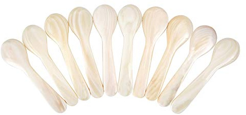 DUEBEL Uppsättning av 10 vita pärlemor MOP kaviarskedar för kaviar, ägg, glass, kaffeservering (vit, 9 x 2,4 cm)