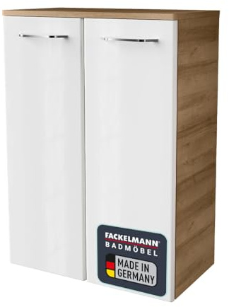 FACKELMANN Doppel-Midischrank Milano/Badschrank mit Soft-Close-System/Maße (B x H x T): ca. 60,5 x 83 x 32 cm/hochwertiger Schrank fürs Badezimmer / 2 Türen/Korpus: Braun hell/Front: Weiß