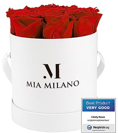 Mia Milano Infinity Roses Red for Her - 5 Years Shelf - Gift Box with 9 Genuine Preserved Roses I Handmade in Germany
