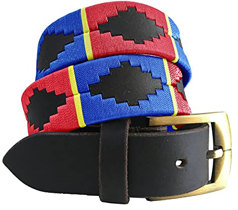 Carlos Diaz Cinturón Polo de Cuero Bordado Marrón Premium de Diseñador para Hombres Mujeres Unisex