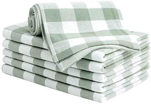 PiccoCasa Plaid Cotton Kitchen Towels 6 Pack Green & White 13in x 29in | Soft Absorbent 100% Cotton Bathroom Towel Set